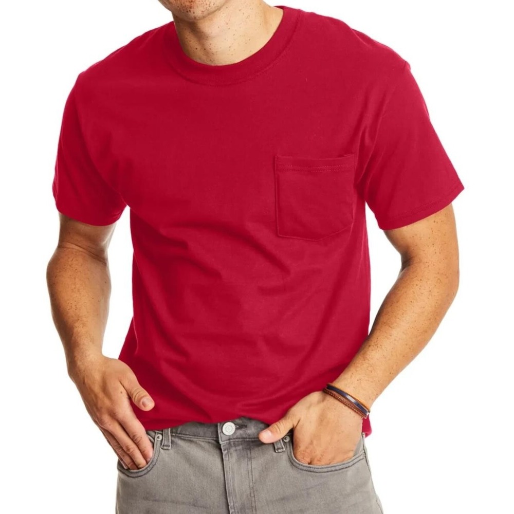 ✨2/$20 Hanes Beefy-T Relaxed Fit Pocket Tee Chili Pepper Red Shirt Men's Size XL - Picture 14 of 14